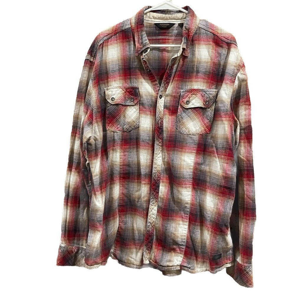 OUTPOST MAKERS Plaid Long Sleeve Button Down‎ Red Black Shirt Size XXL